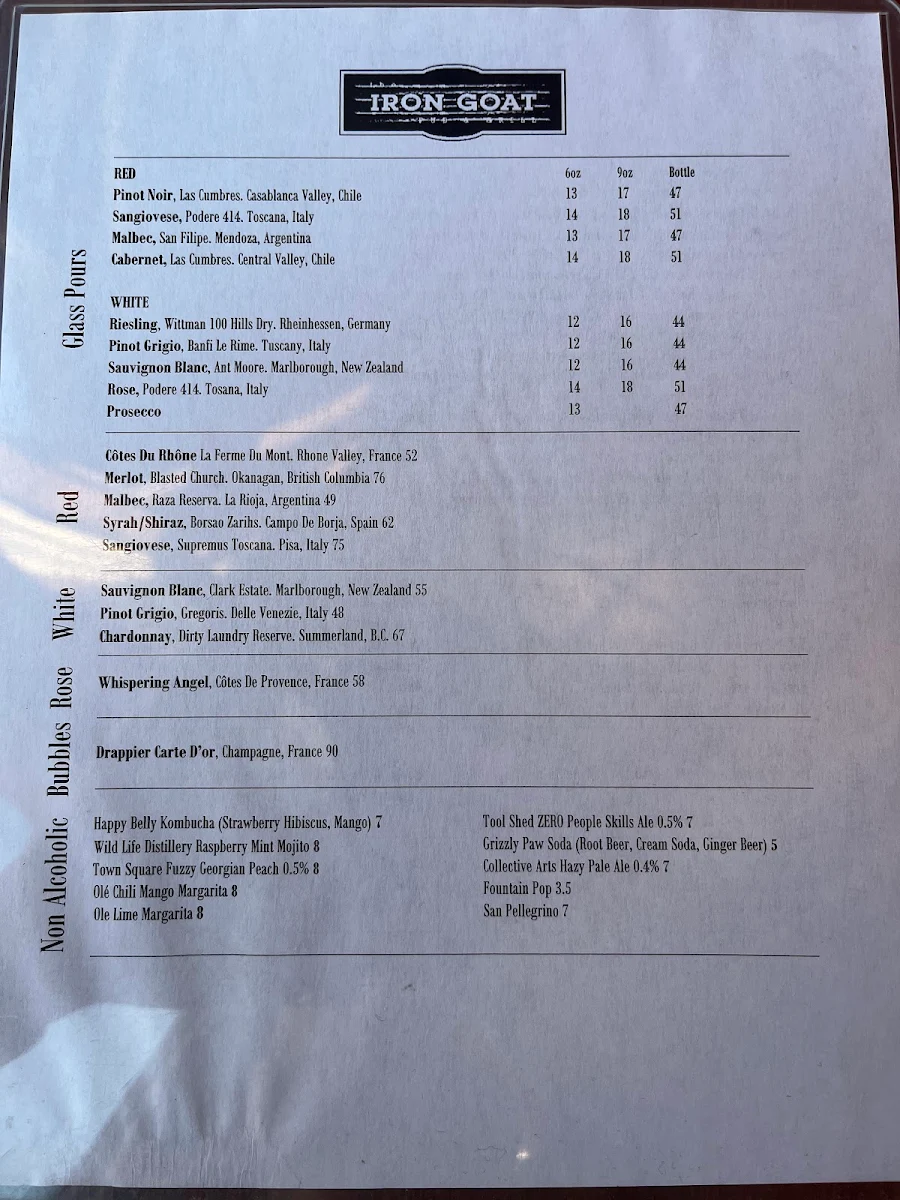 Menu, Iron Goat Pub & Grill