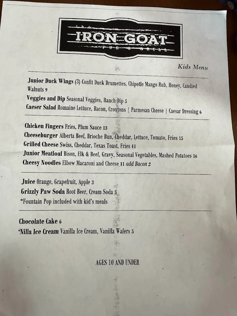 Menu, Iron Goat Pub & Grill