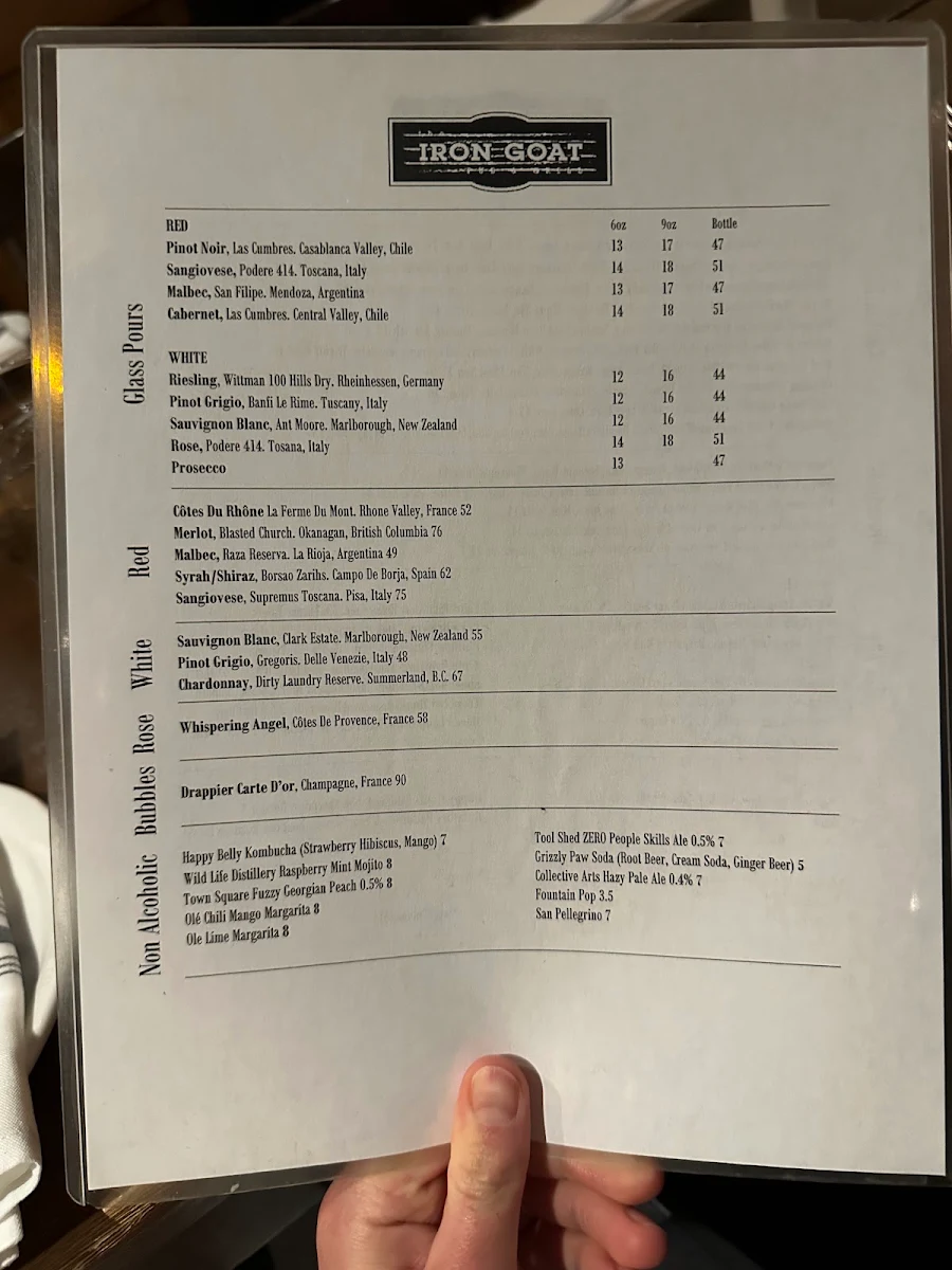Menu, Iron Goat Pub & Grill