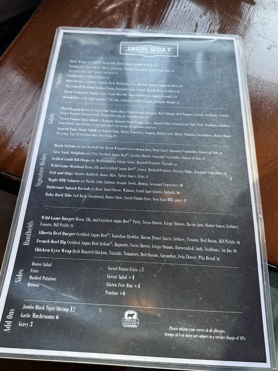 Menu, Iron Goat Pub & Grill