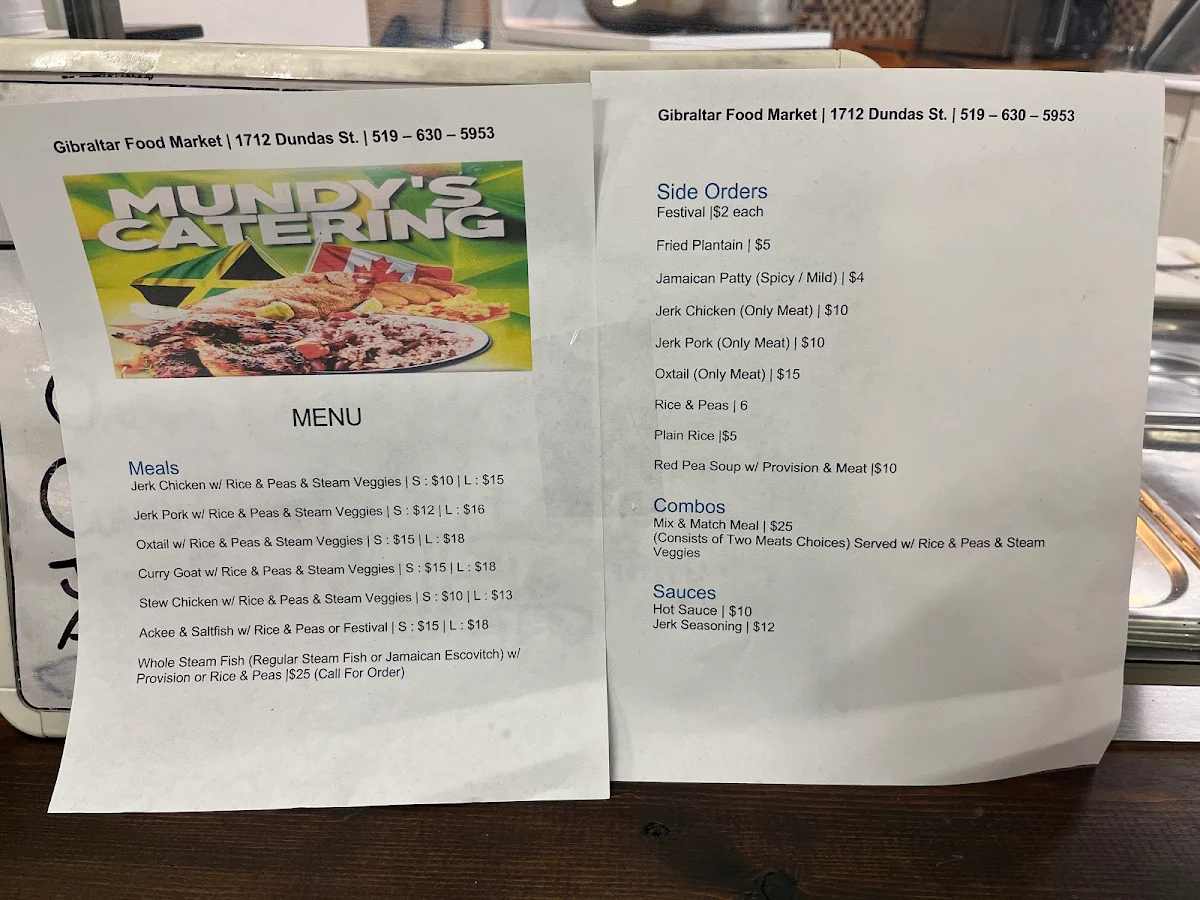 Menu, Mundys Catering