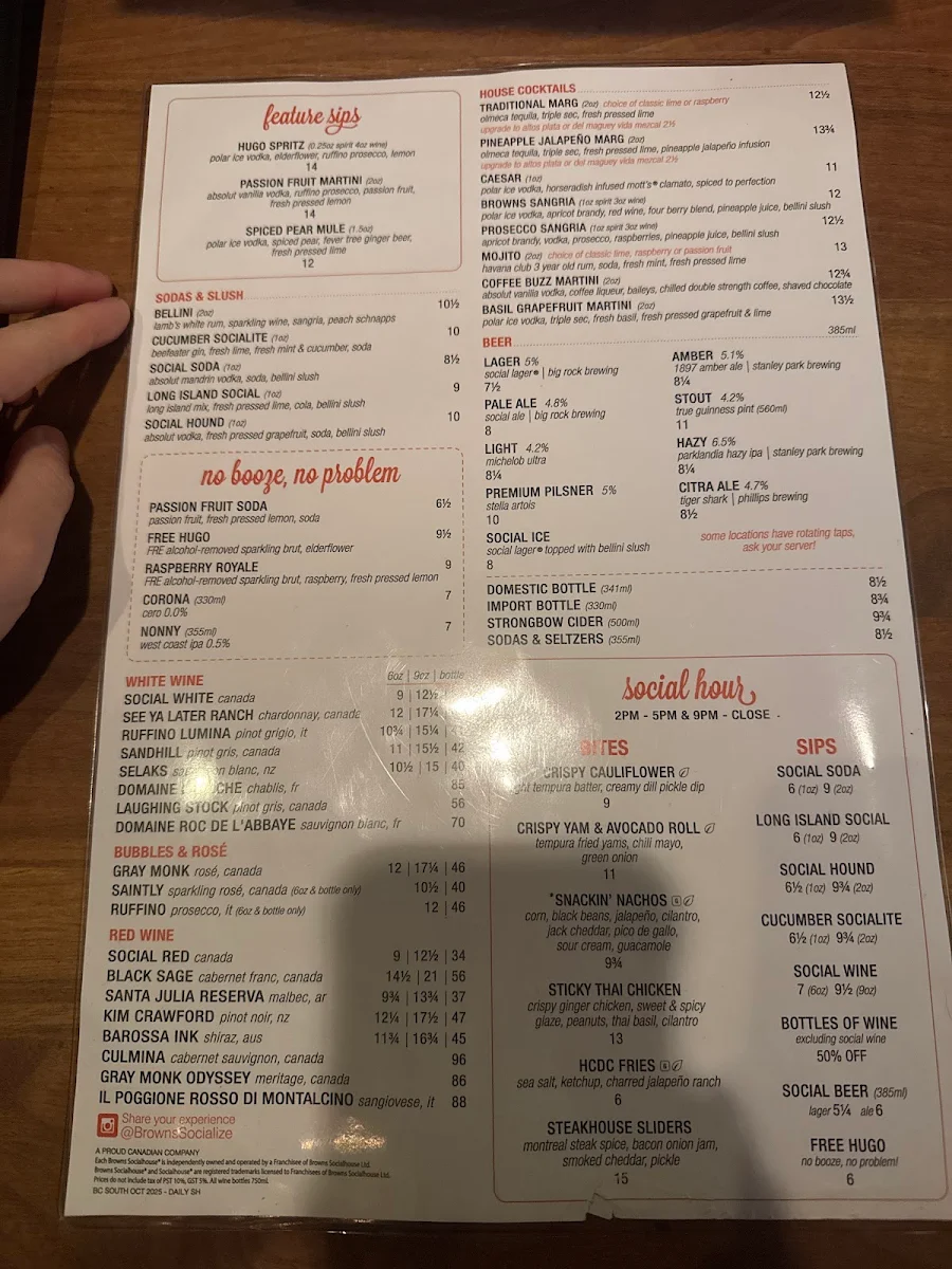 Menu, Browns Socialhouse