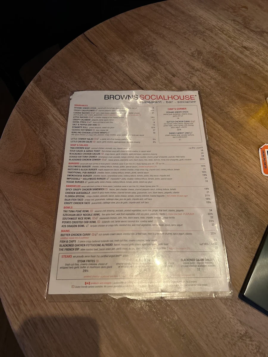 Menu, Browns Socialhouse