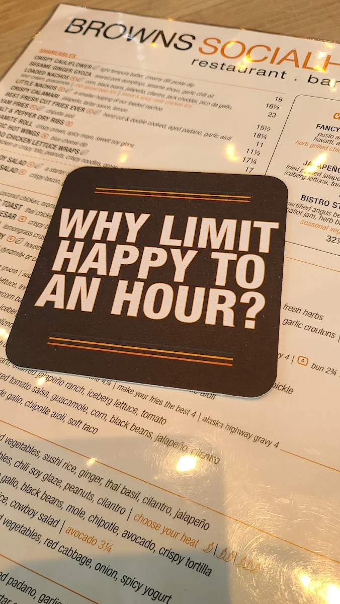 Menu, Browns Socialhouse