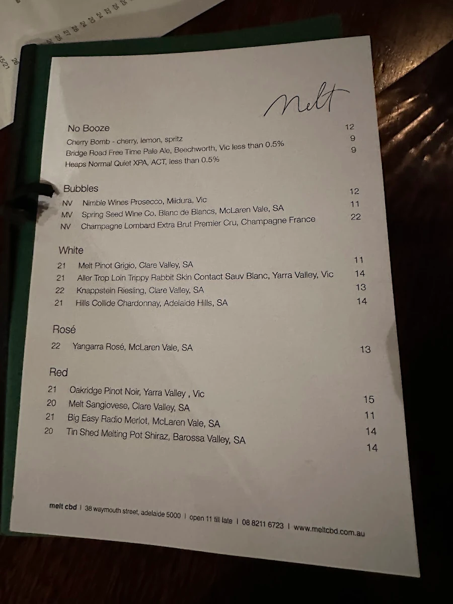 Menu, Melt CBD