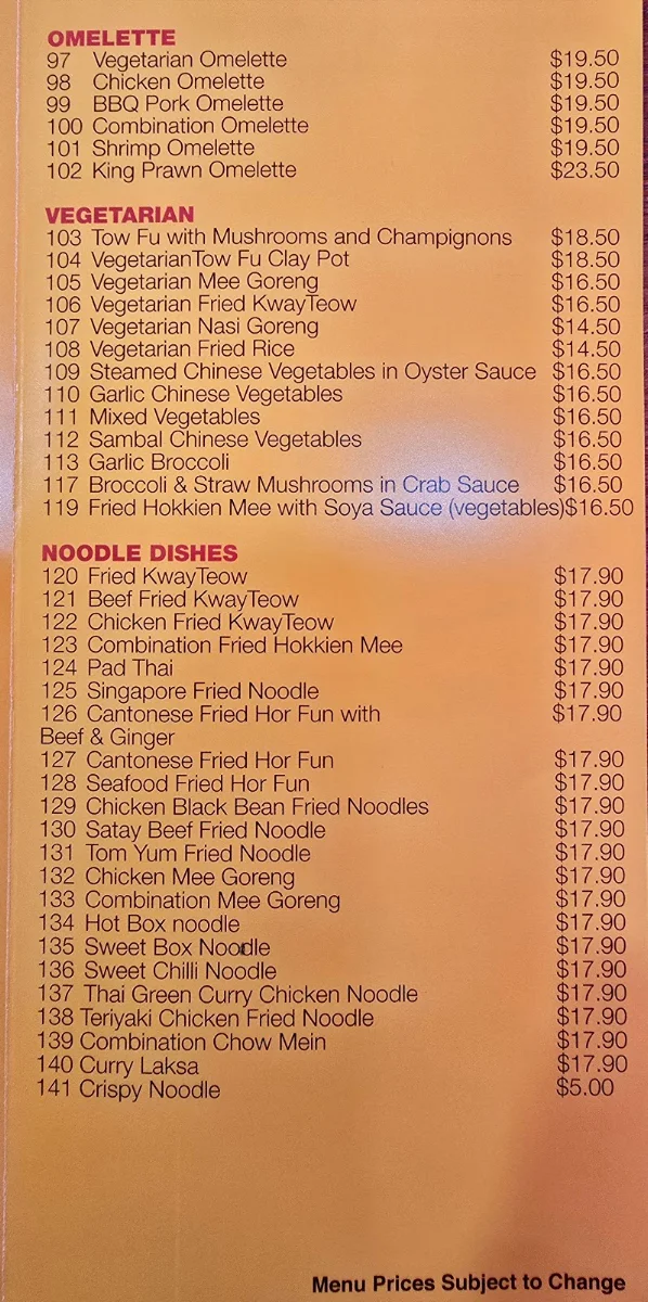 Menu, Miami Asian Kitchen