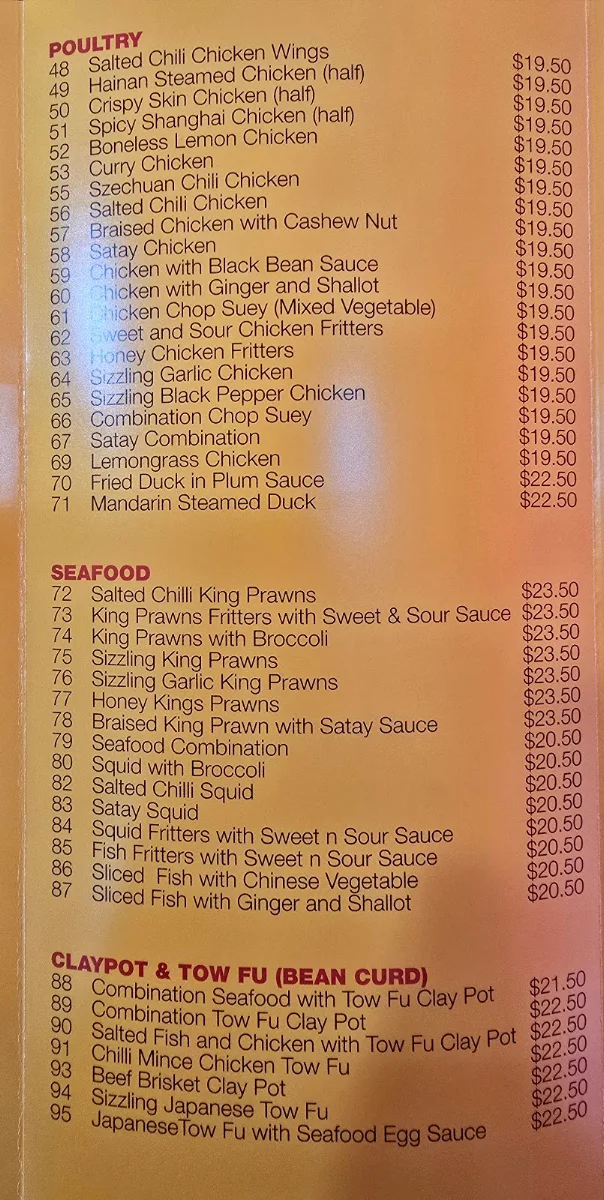 Menu, Miami Asian Kitchen