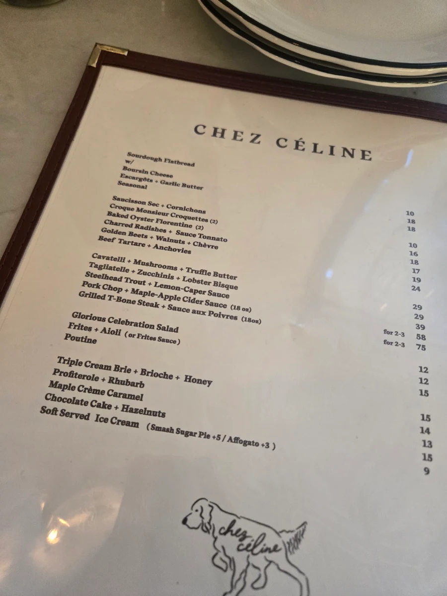 Menu, Chez Céline