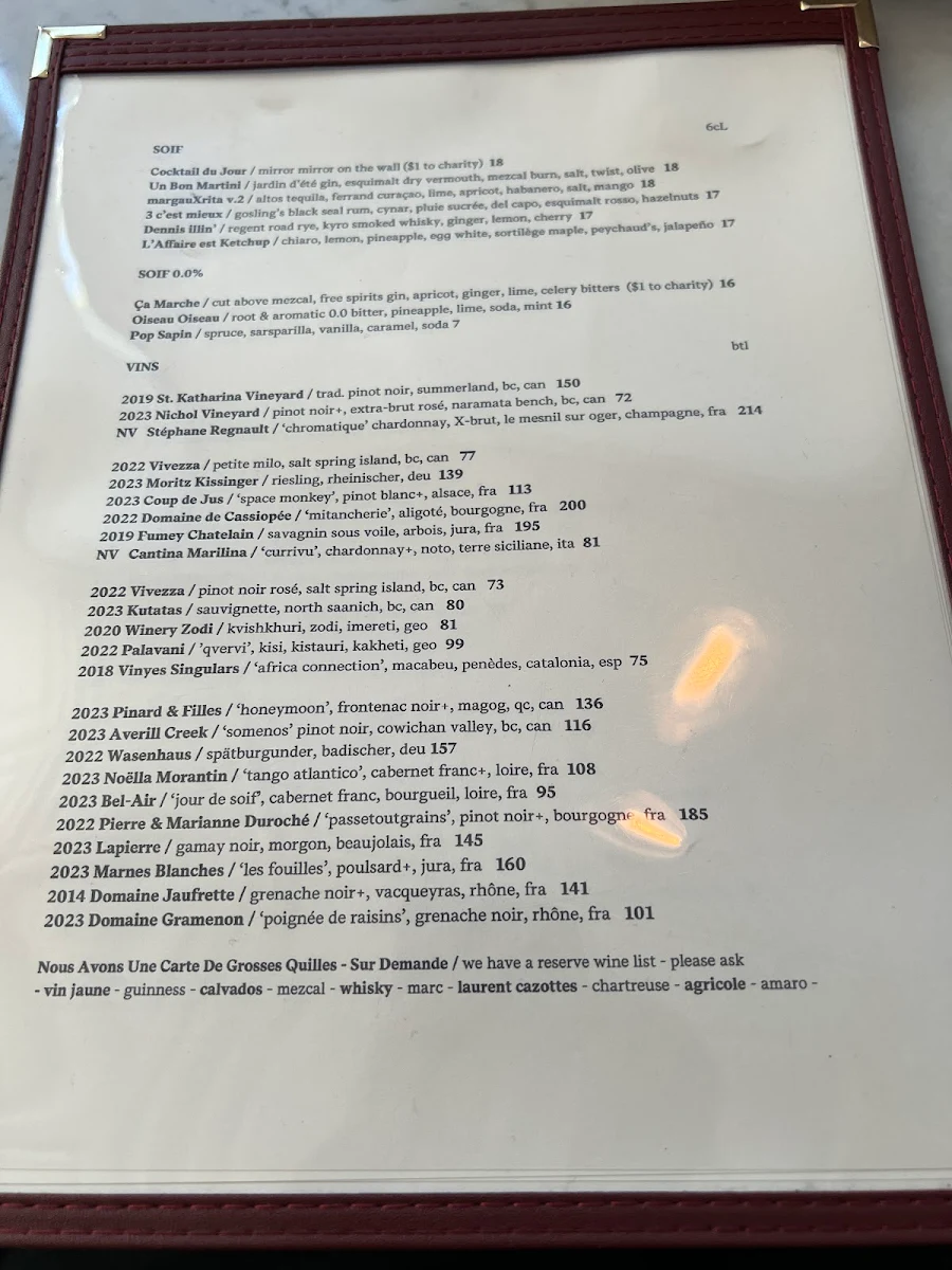 Menu, Chez Céline