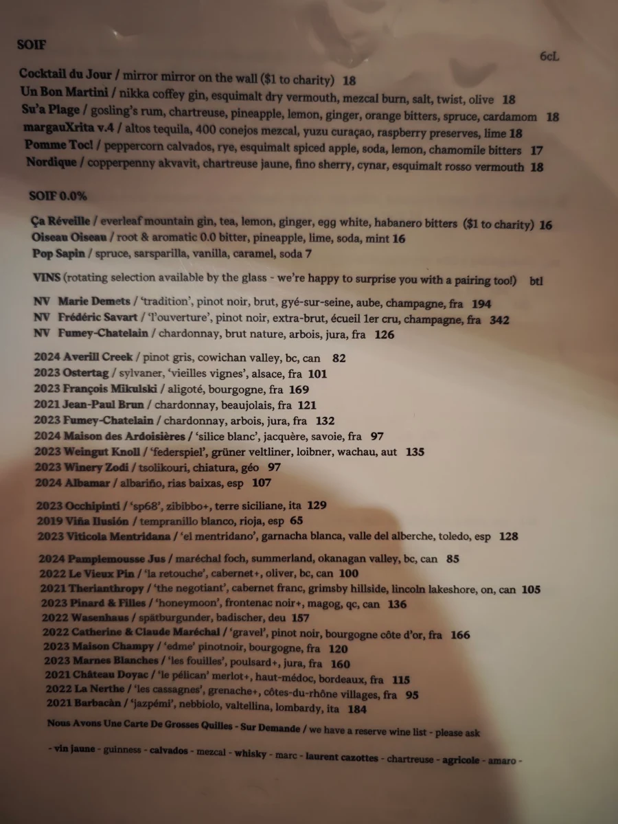 Menu, Chez Céline