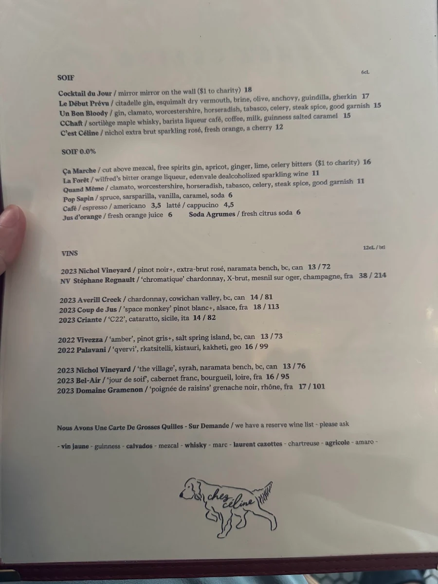 Menu, Chez Céline