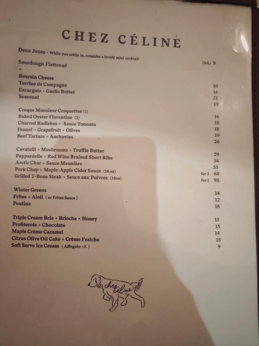 Menu, Chez Céline