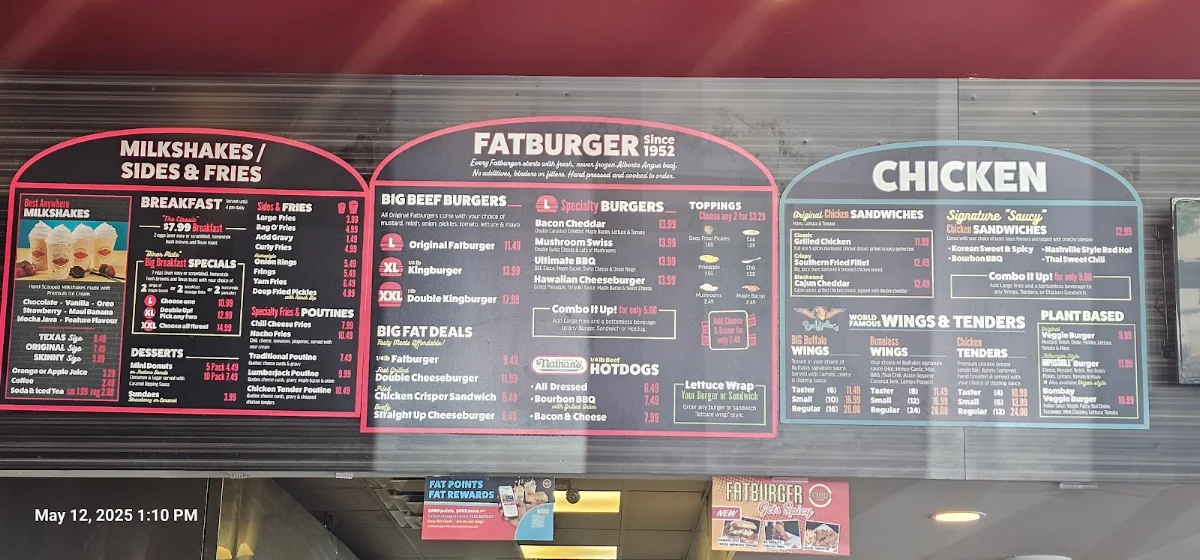 Menu, Fatburger Grandview Central