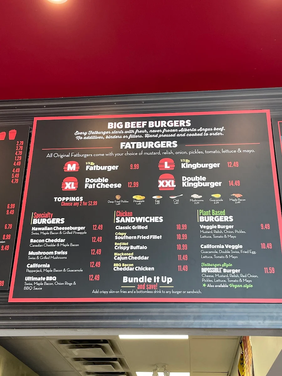 Menu, Fatburger Grandview Central