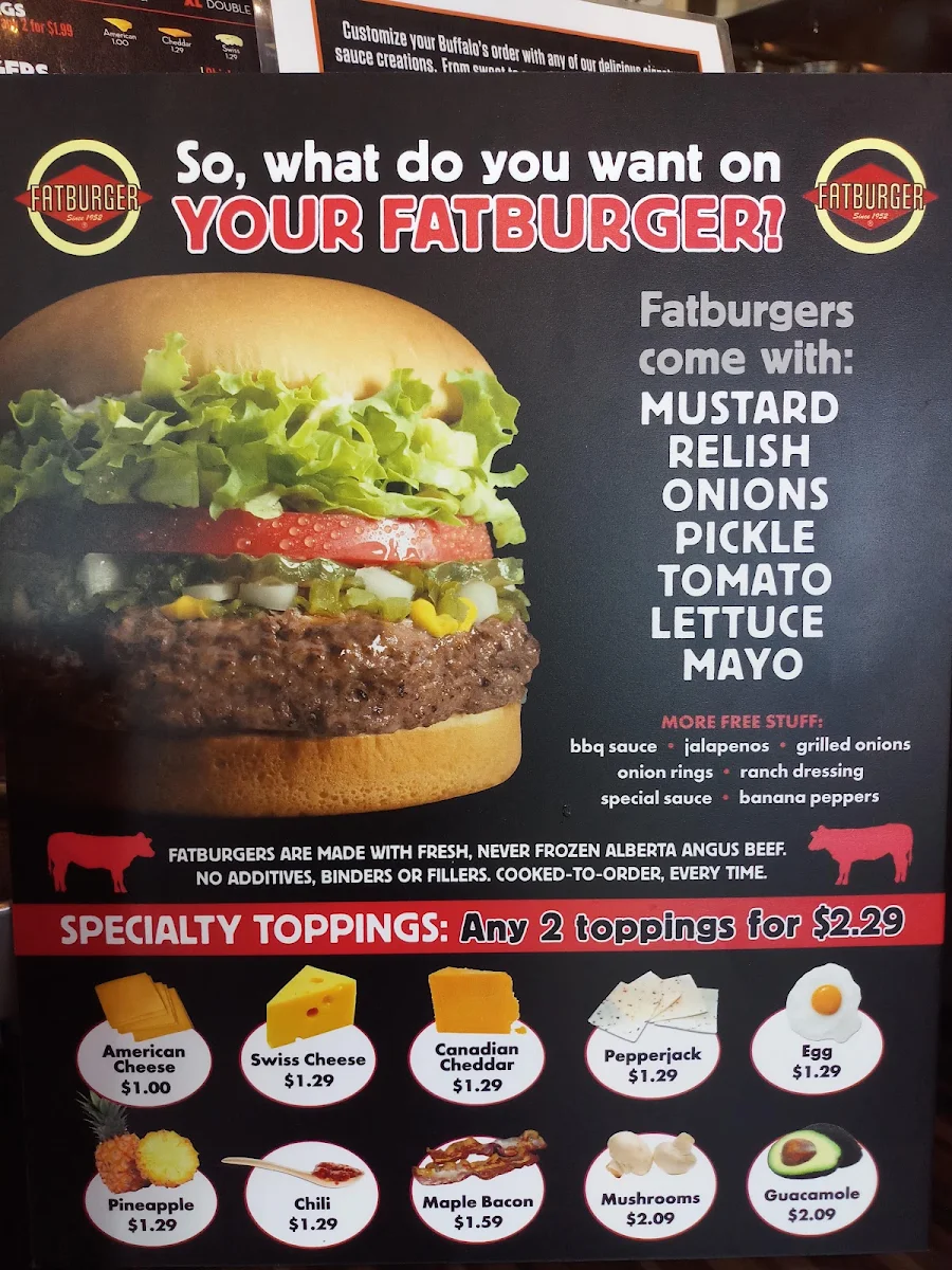 Menu, Fatburger Grandview Central
