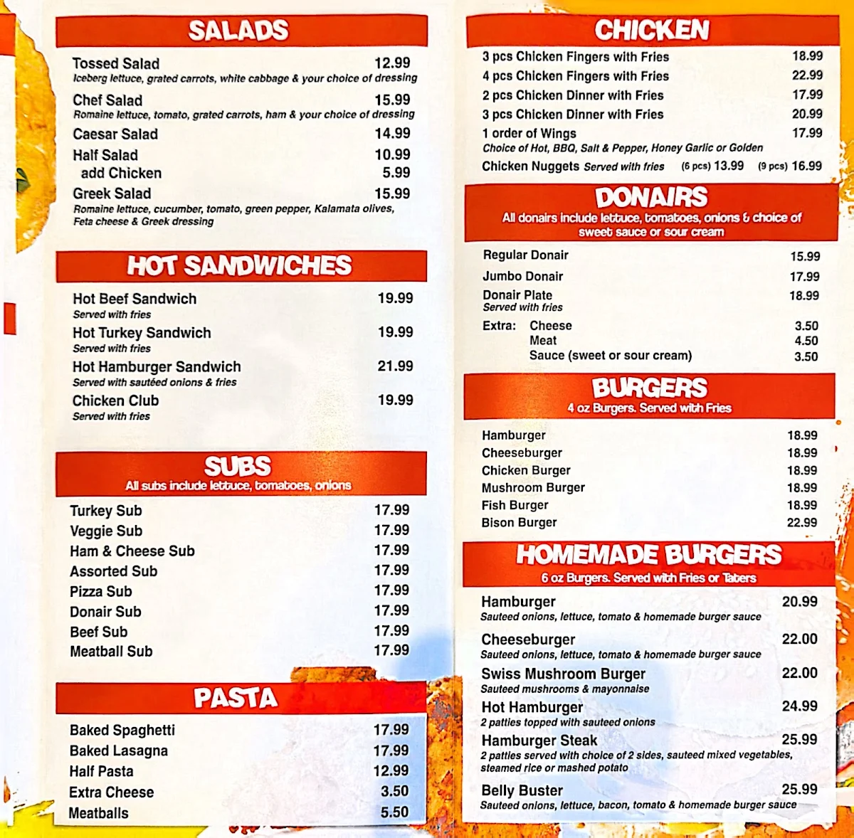 Menu, Chips Family Restaurant