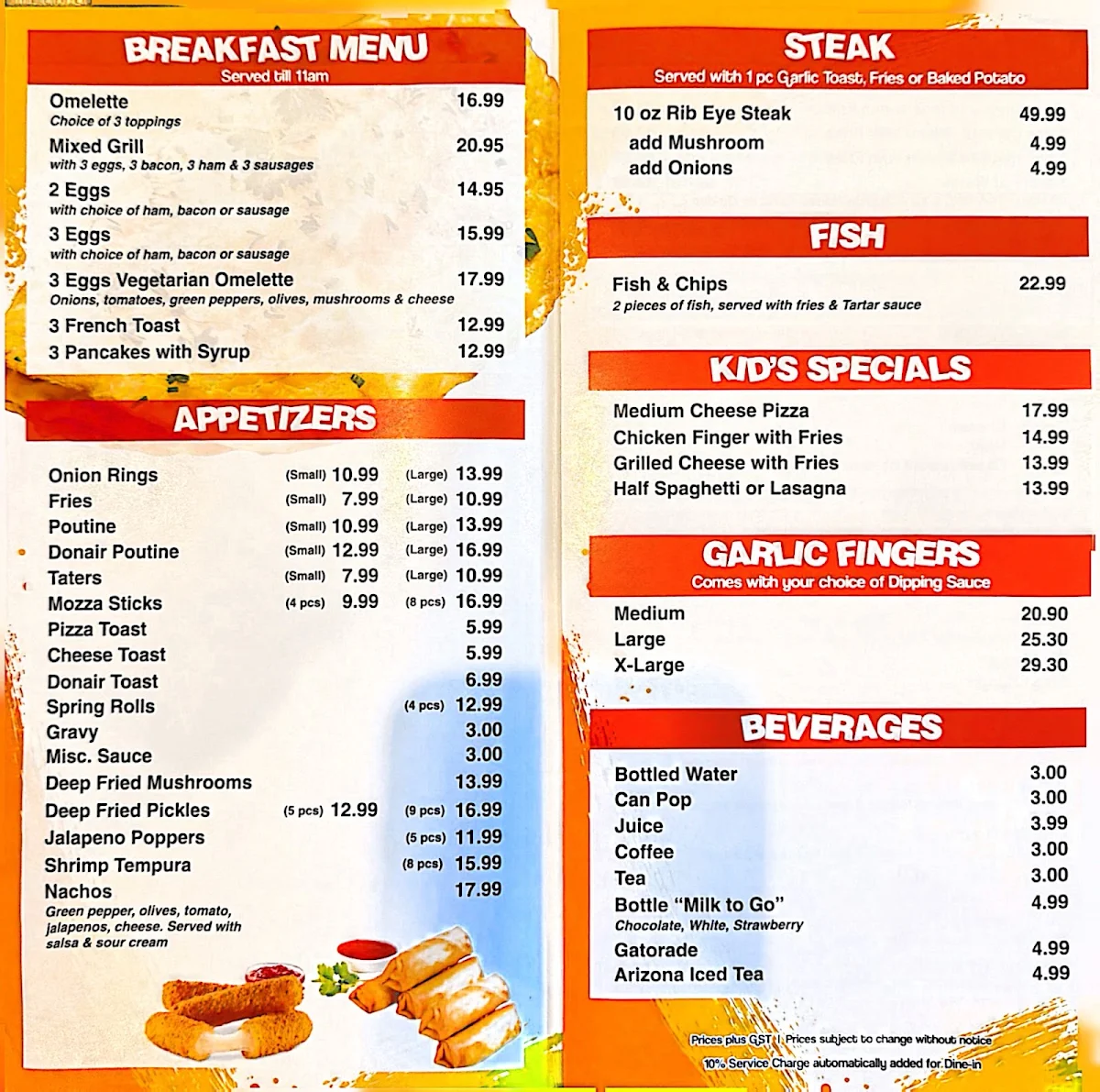 Menu, Chips Family Restaurant