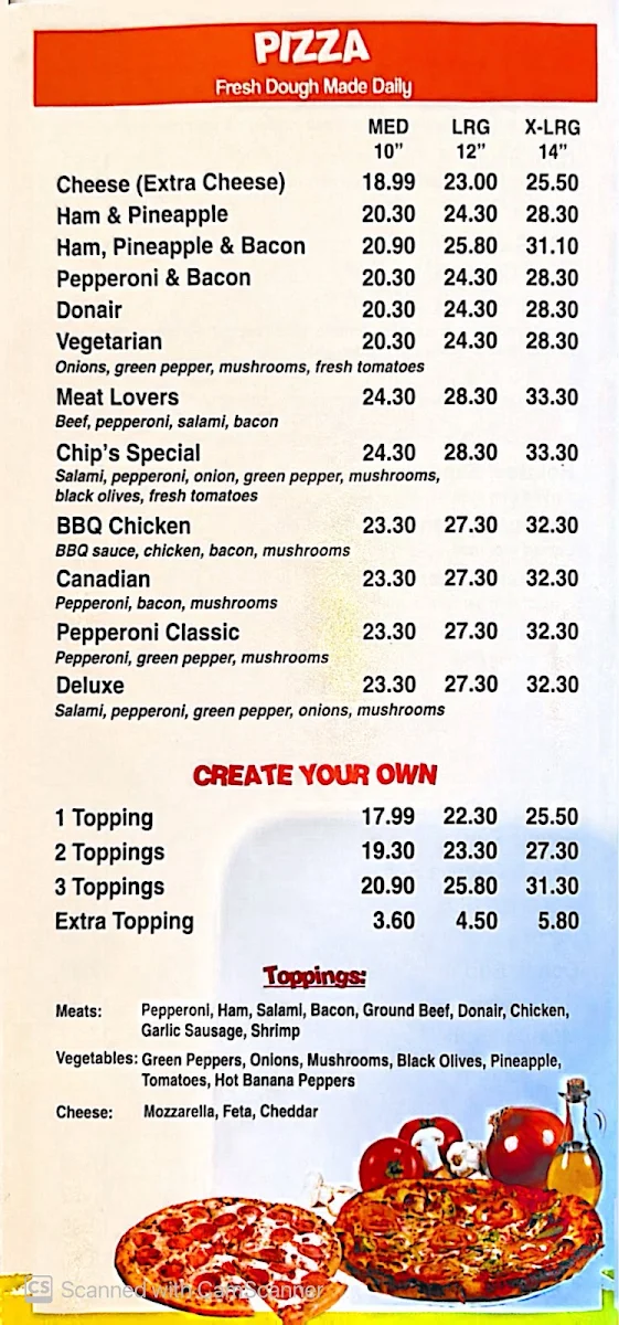 Menu, Chips Family Restaurant