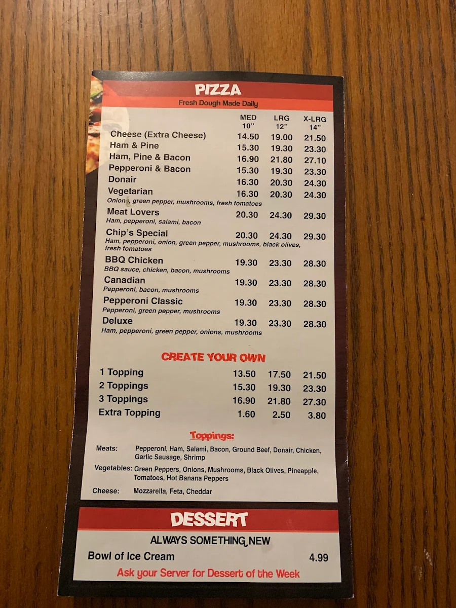 Menu, Chips Family Restaurant
