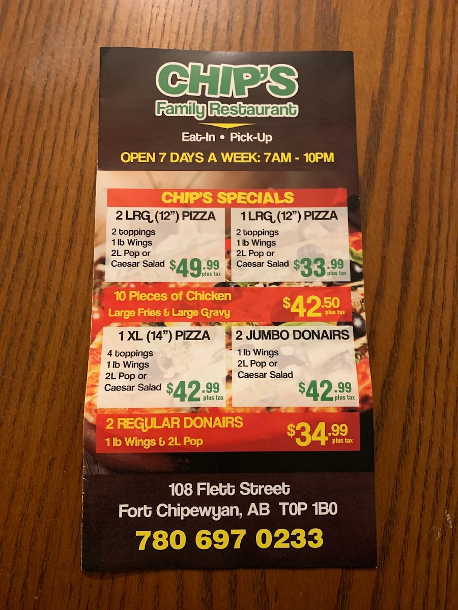 Menu, Chips Family Restaurant