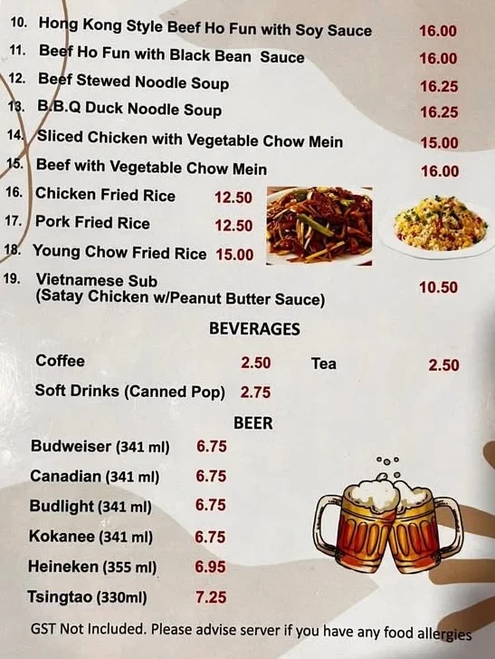 Menu, New Cheers Noodles House
