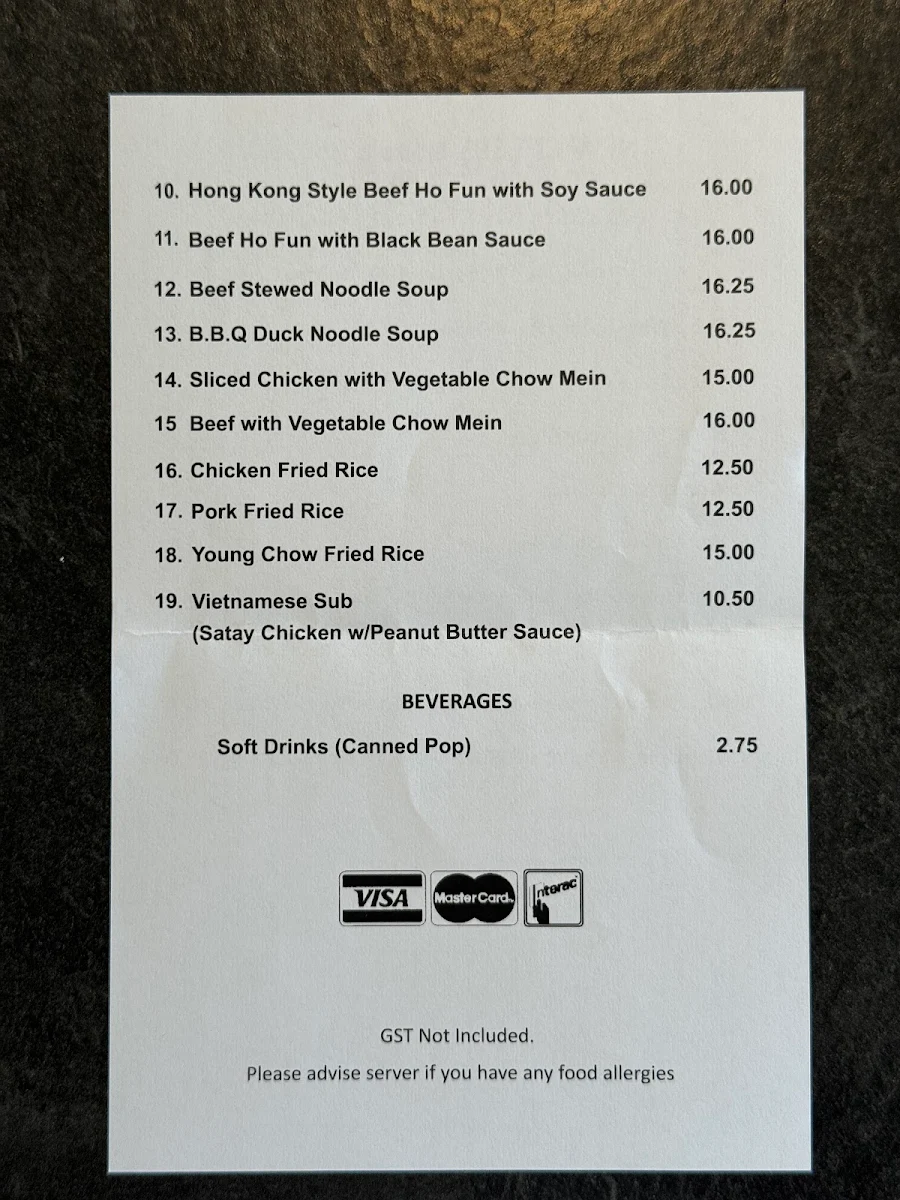 Menu, New Cheers Noodles House