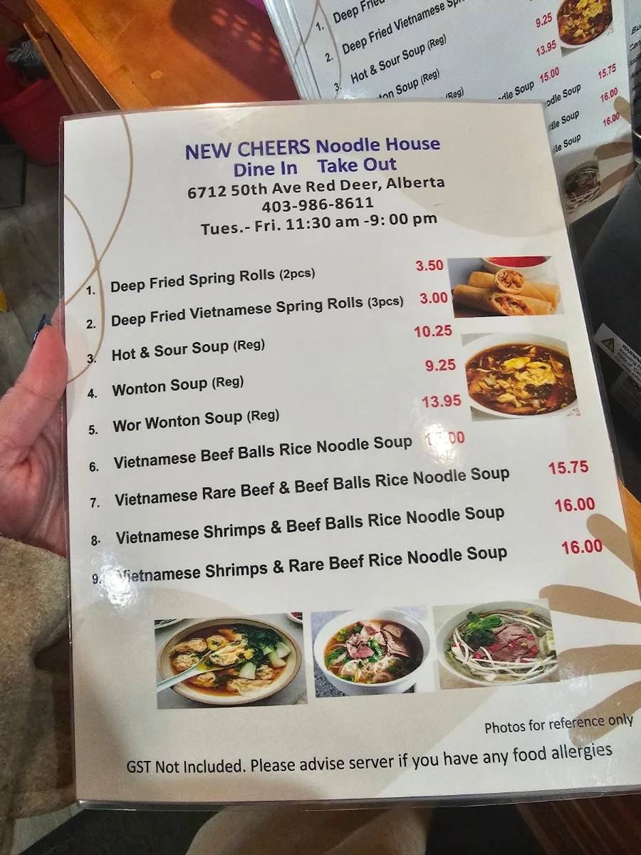 Menu, New Cheers Noodles House