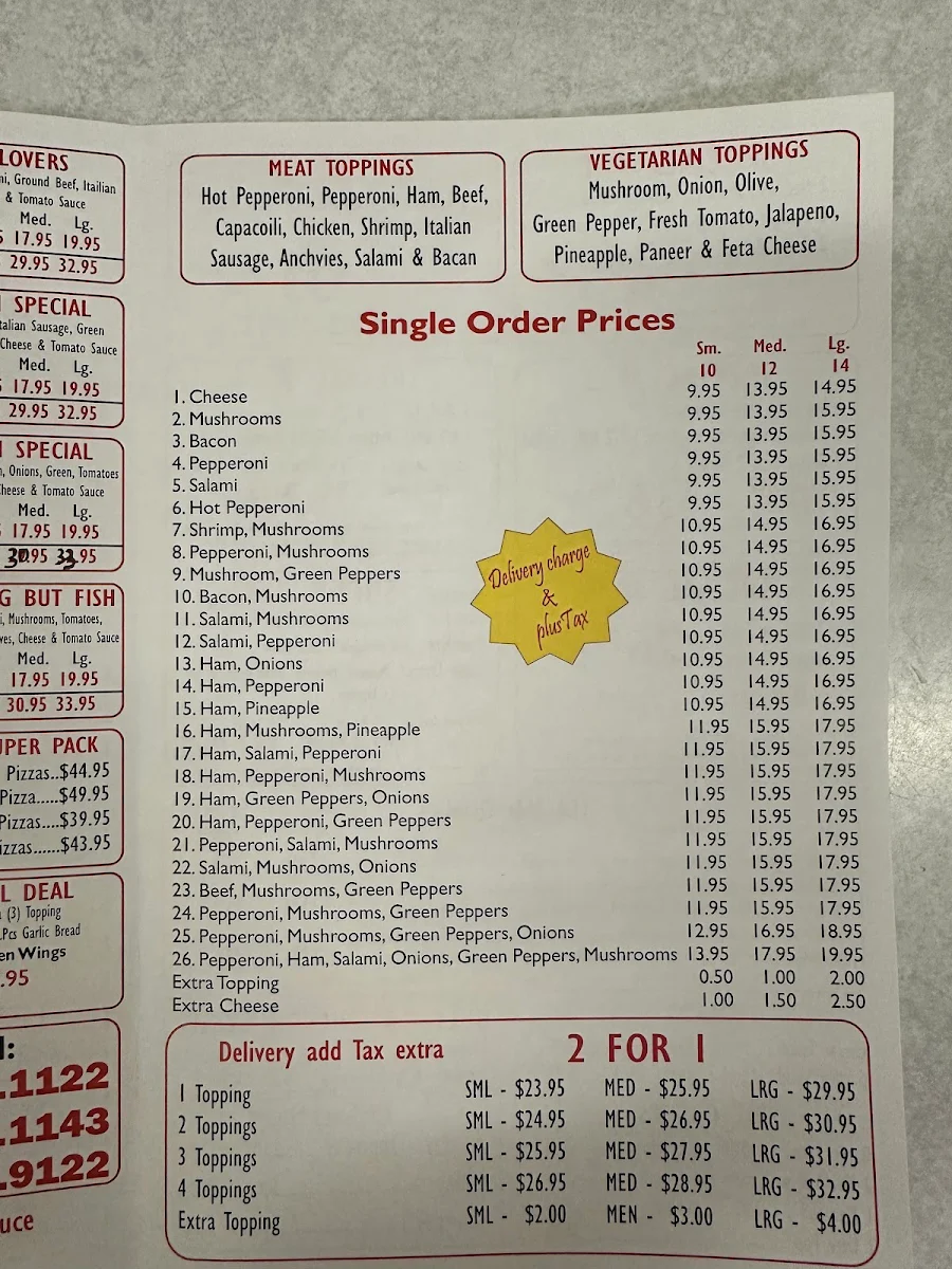 Menu, Surrey Pizza & Chicken