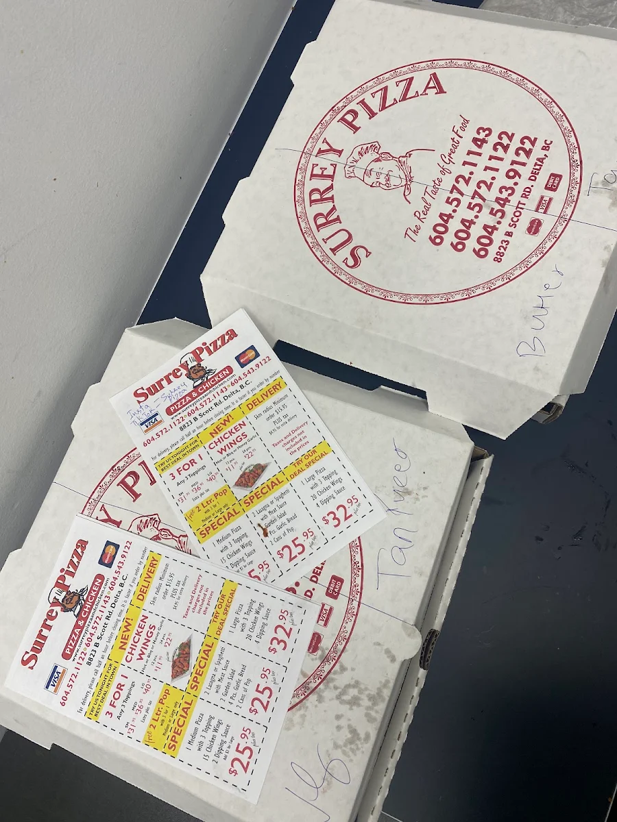 Menu, Surrey Pizza & Chicken