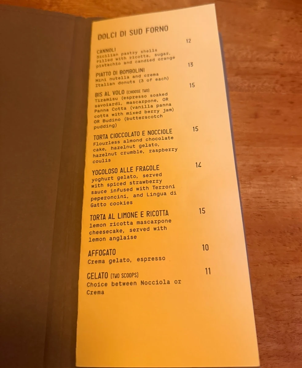 Menu, Sud Forno