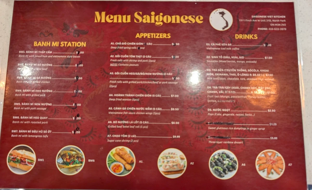 Menu, Saigonese Viet Kitchen