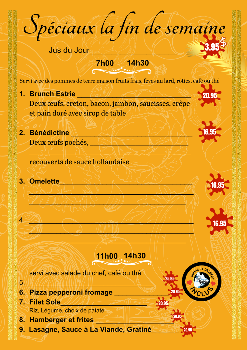 Menu, Resto d'l'estrie