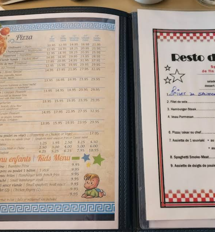 Menu, Resto d'l'estrie
