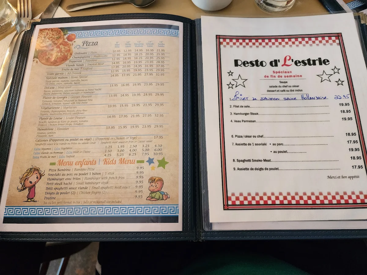 Menu, Resto d'l'estrie