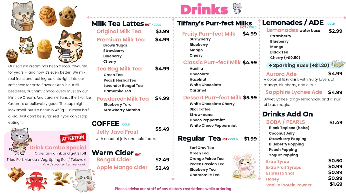Menu, Tiffany's Asian Treats