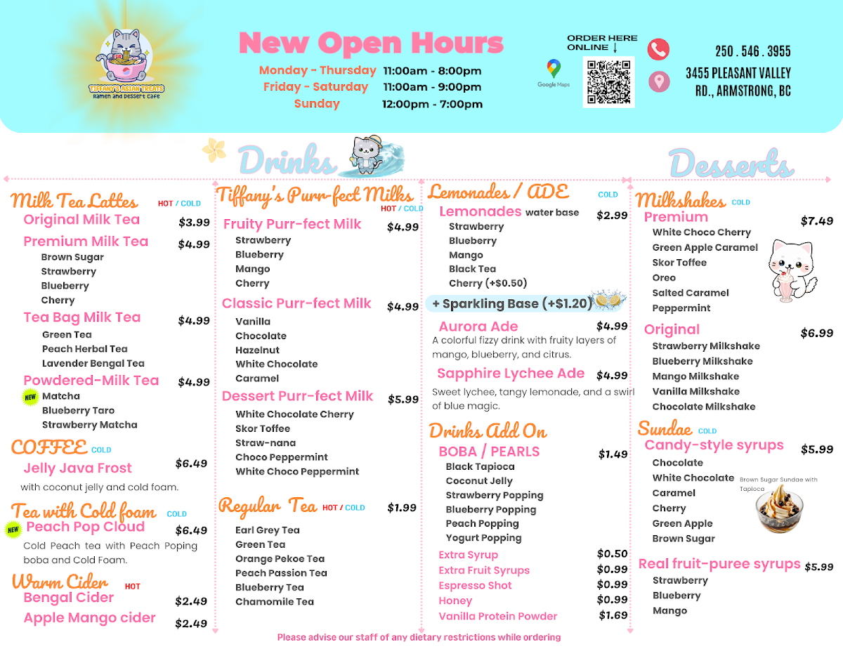 Menu, Tiffany's Asian Treats