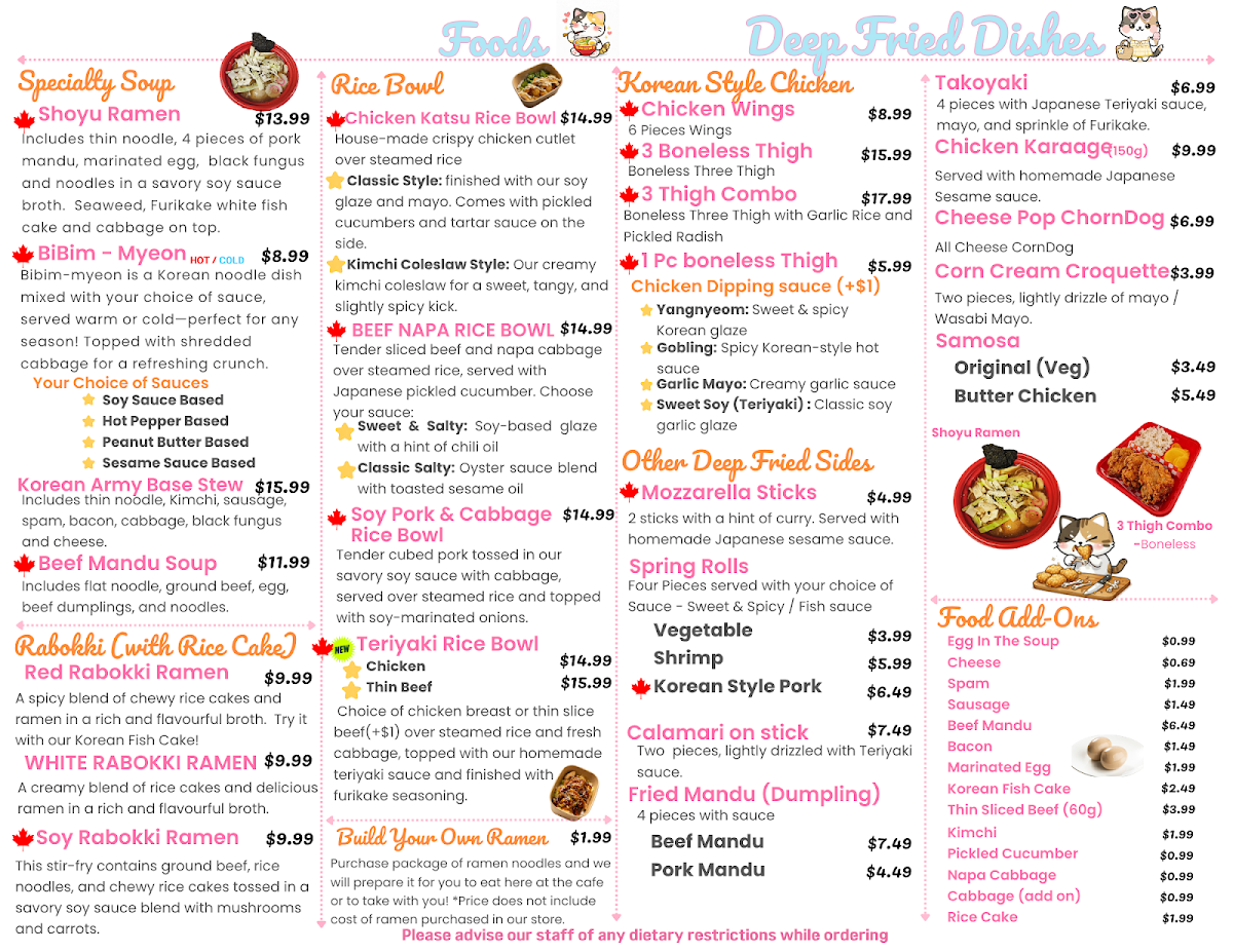 Menu, Tiffany's Asian Treats
