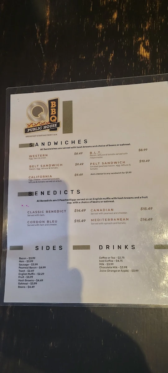 Menu, Q BBQ Public House