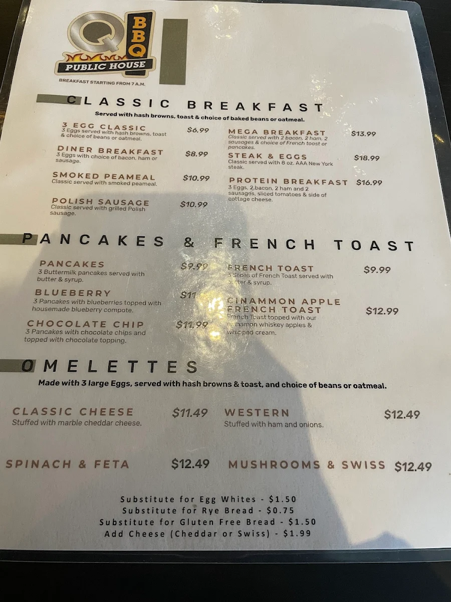 Menu, Q BBQ Public House
