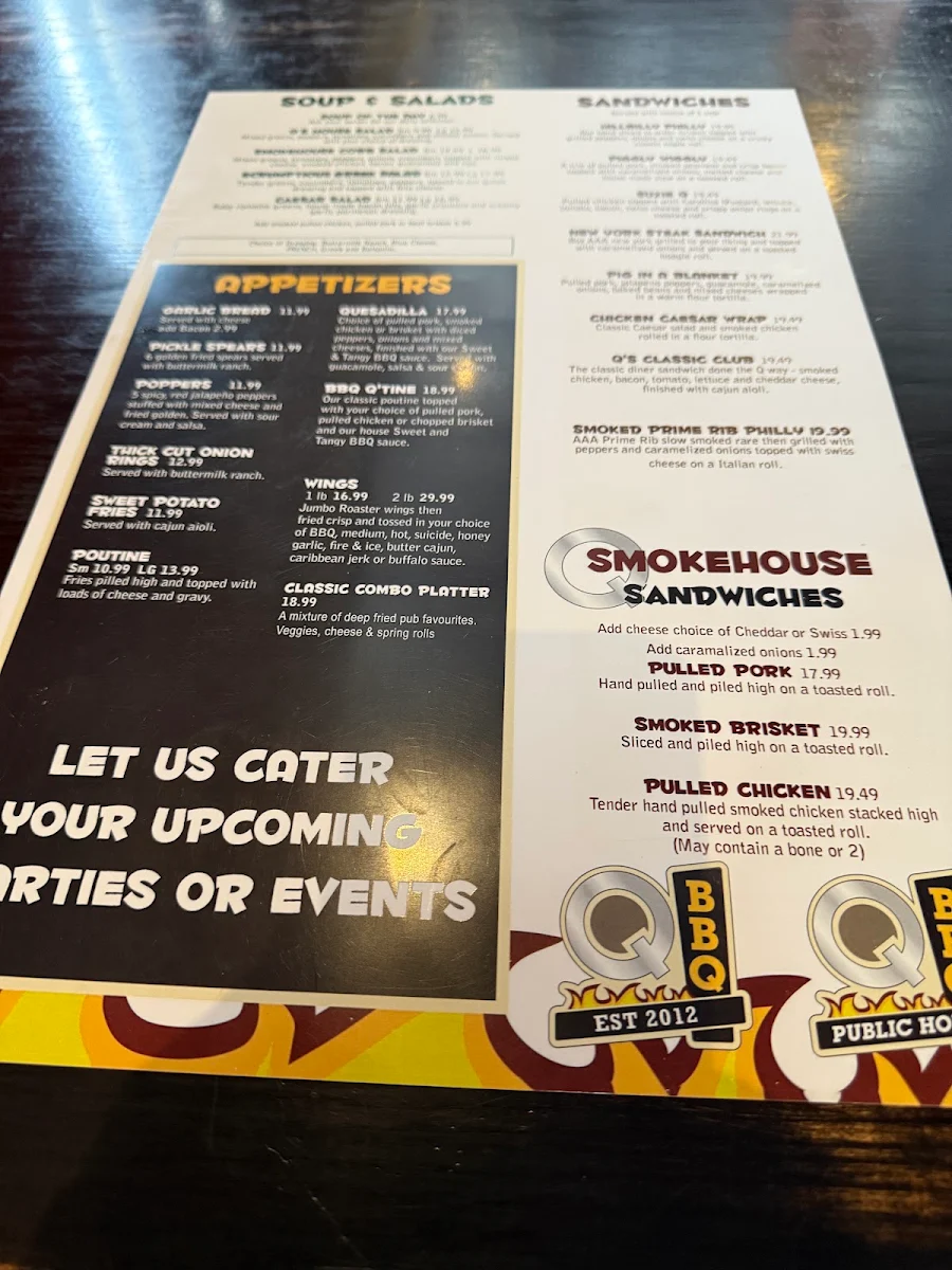 Menu, Q BBQ Public House