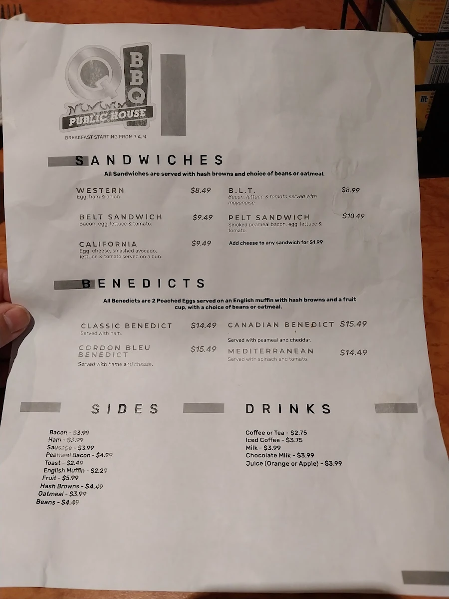 Menu, Q BBQ Public House