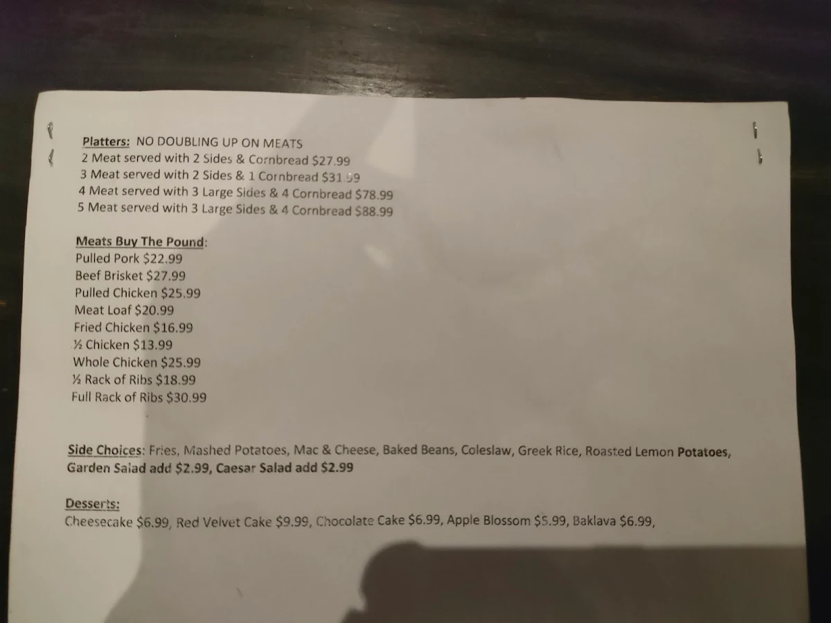 Menu, Q BBQ Public House