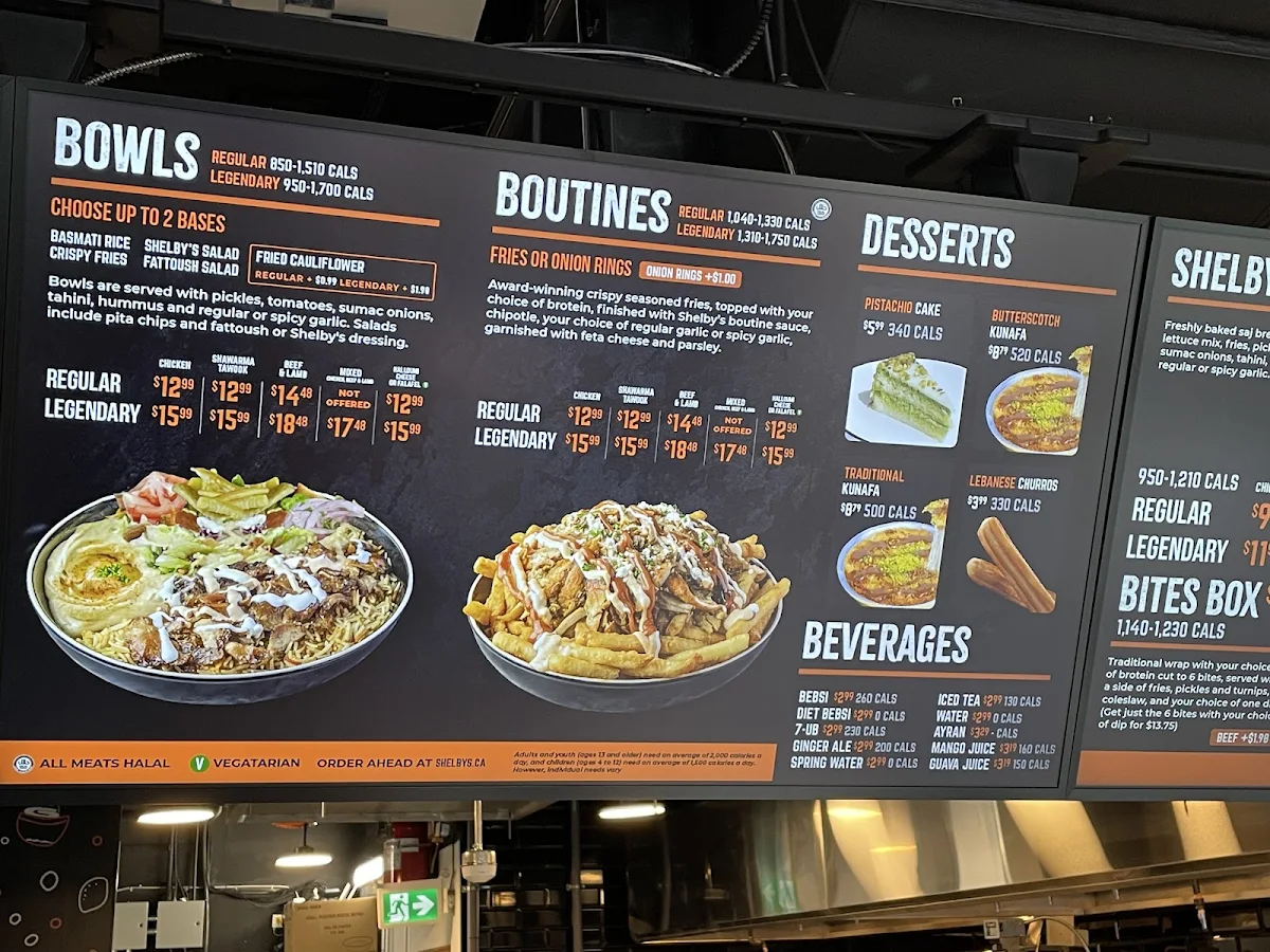 Menu, Shelby's Legendary Shawarma