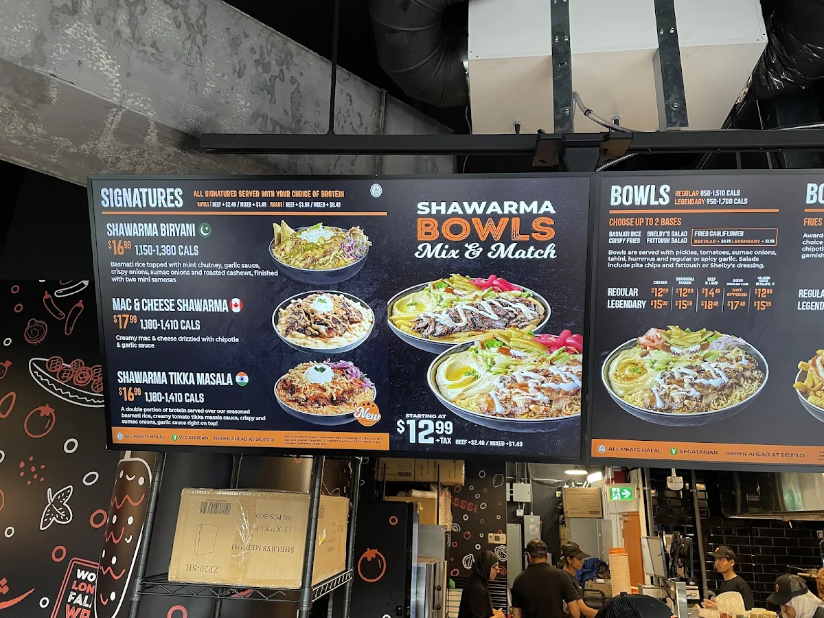 Menu, Shelby's Legendary Shawarma
