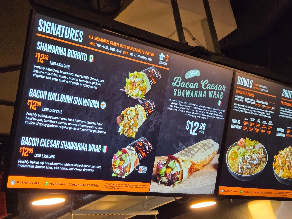Menu, Shelby's Legendary Shawarma