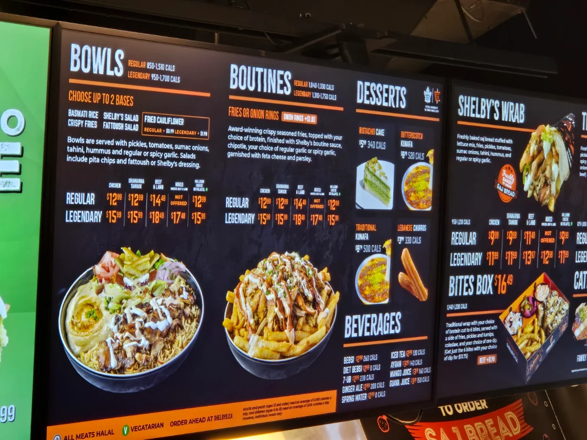 Menu, Shelby's Legendary Shawarma
