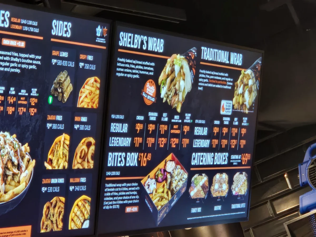 Menu, Shelby's Legendary Shawarma