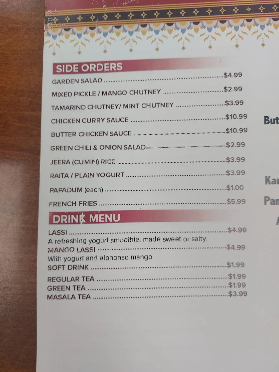 Menu, The Saffron Indian Restaurant