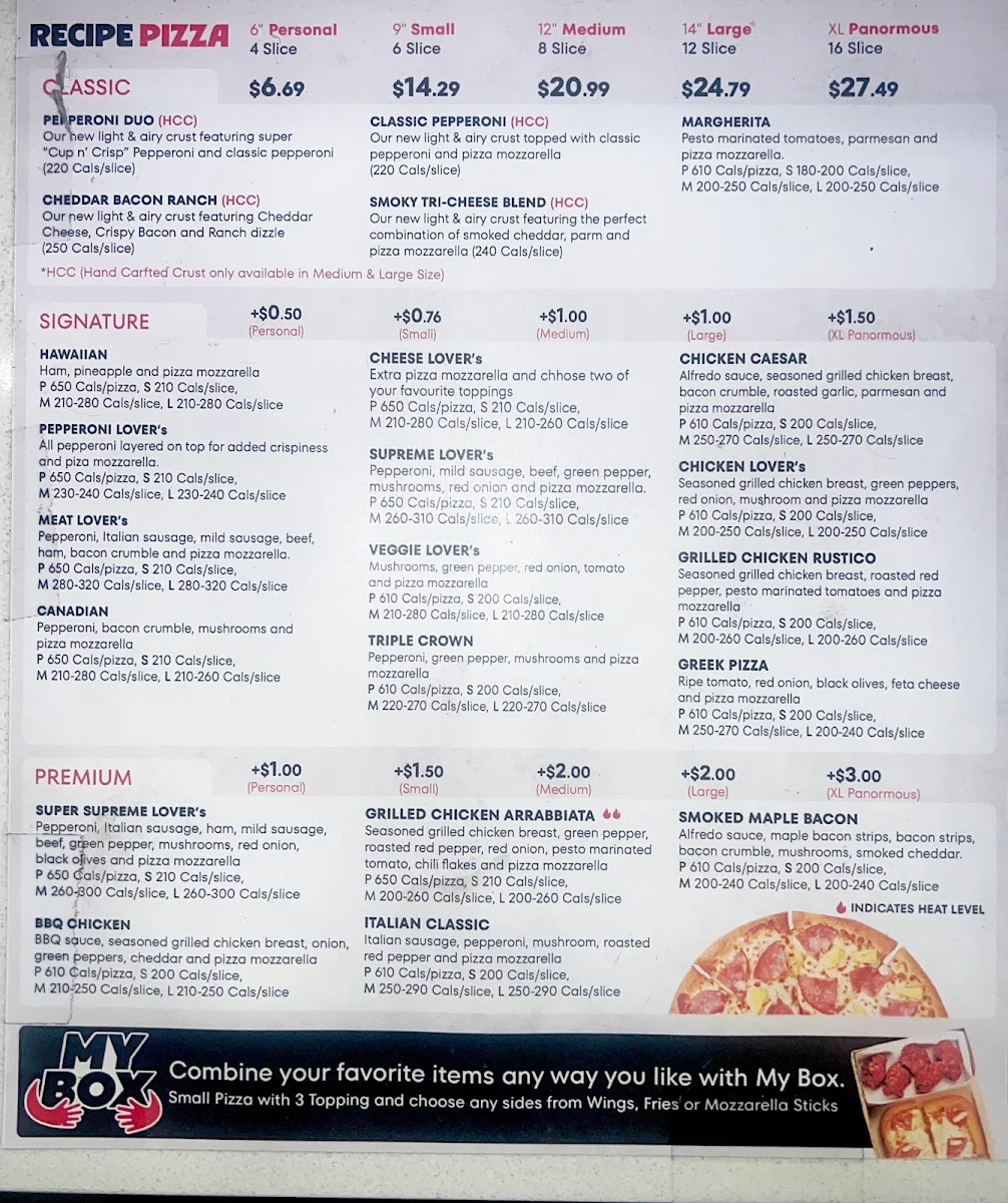 Menu, Pizza Hut