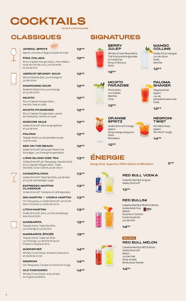 Menu, SHAKER Cuisine & Mixologie Vaudreuil-Dorion